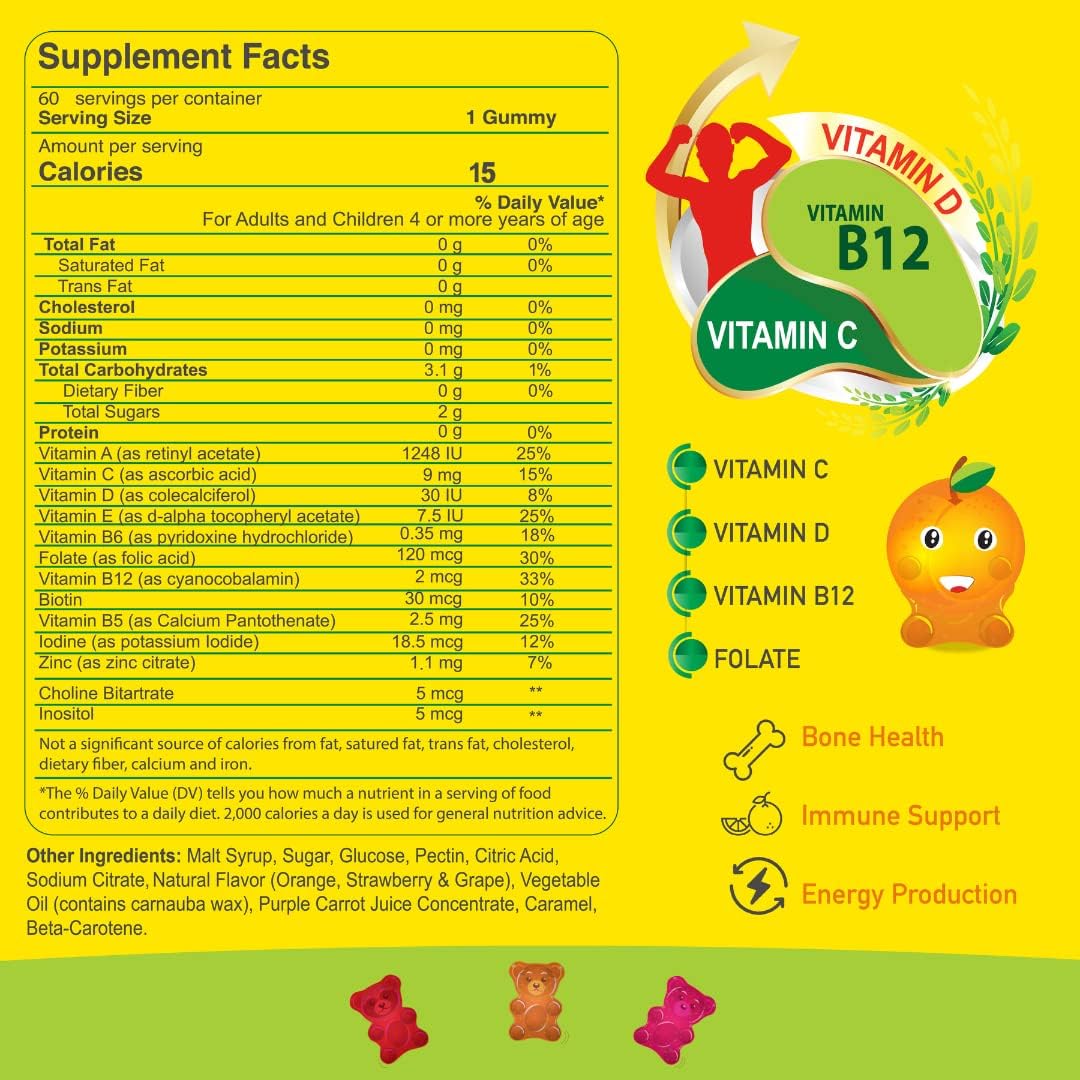 ALFA VITAMINS Kids Multivitamin Gummy Bears – 13 Essential Nutrients, 60 Gummy Bears - görsel 3