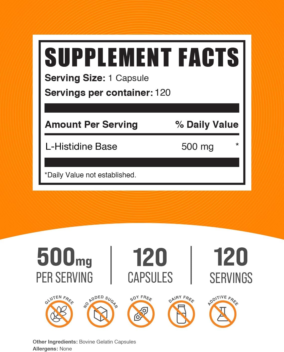 BulkSupplements.com L-Histidine Capsules - 500mg, 120 Capsules - görsel 2