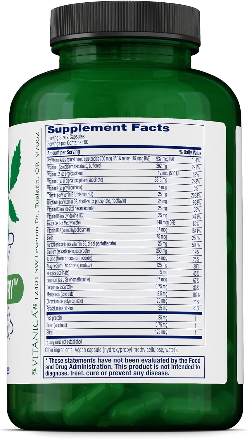 Vitanica Vegan Symmetry - Non-GMO Vegan Multivitamin for Women, Iron Free, 120 Capsules - görsel 2