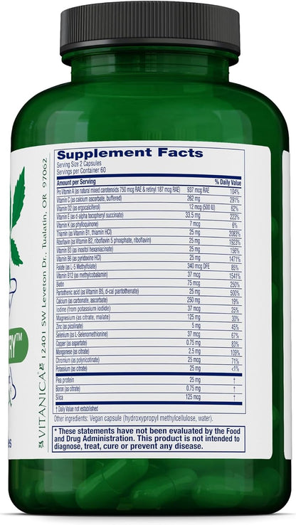 Vitanica Vegan Symmetry - Non-GMO Vegan Multivitamin for Women, Iron Free, 120 Capsules