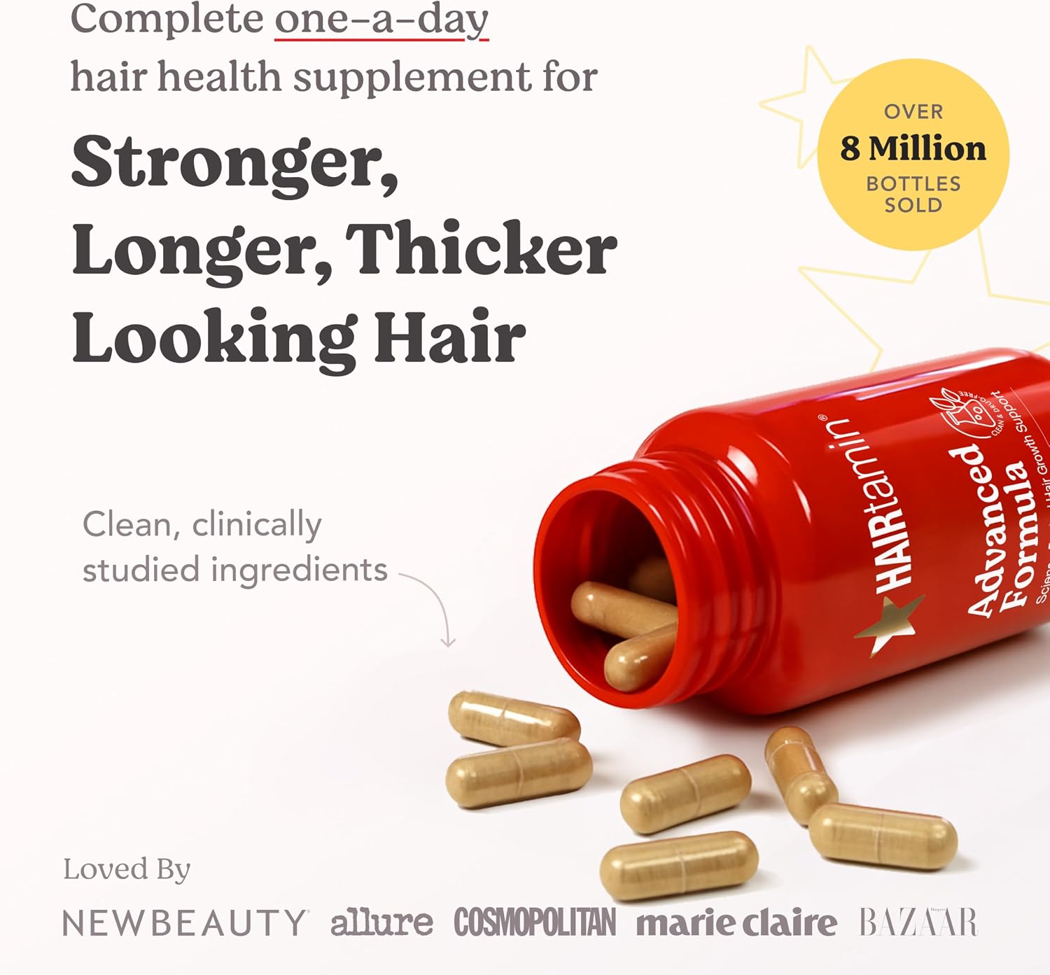 HAIRtamin Advanced Formula Hair Supplement – 5000 mcg Biotin, Vitamins & Antioxidants, Vegan – 1 Month Supply - görsel 2