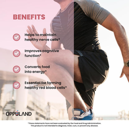 oppuland Methyl B-12 5000mcg Chewable with Folate - Vitamin B12 Methylcobalamin Sublingual Tablets - Supports Energy & Brain Function - Vegan Supplement - Cherry Flavour - 120 Count