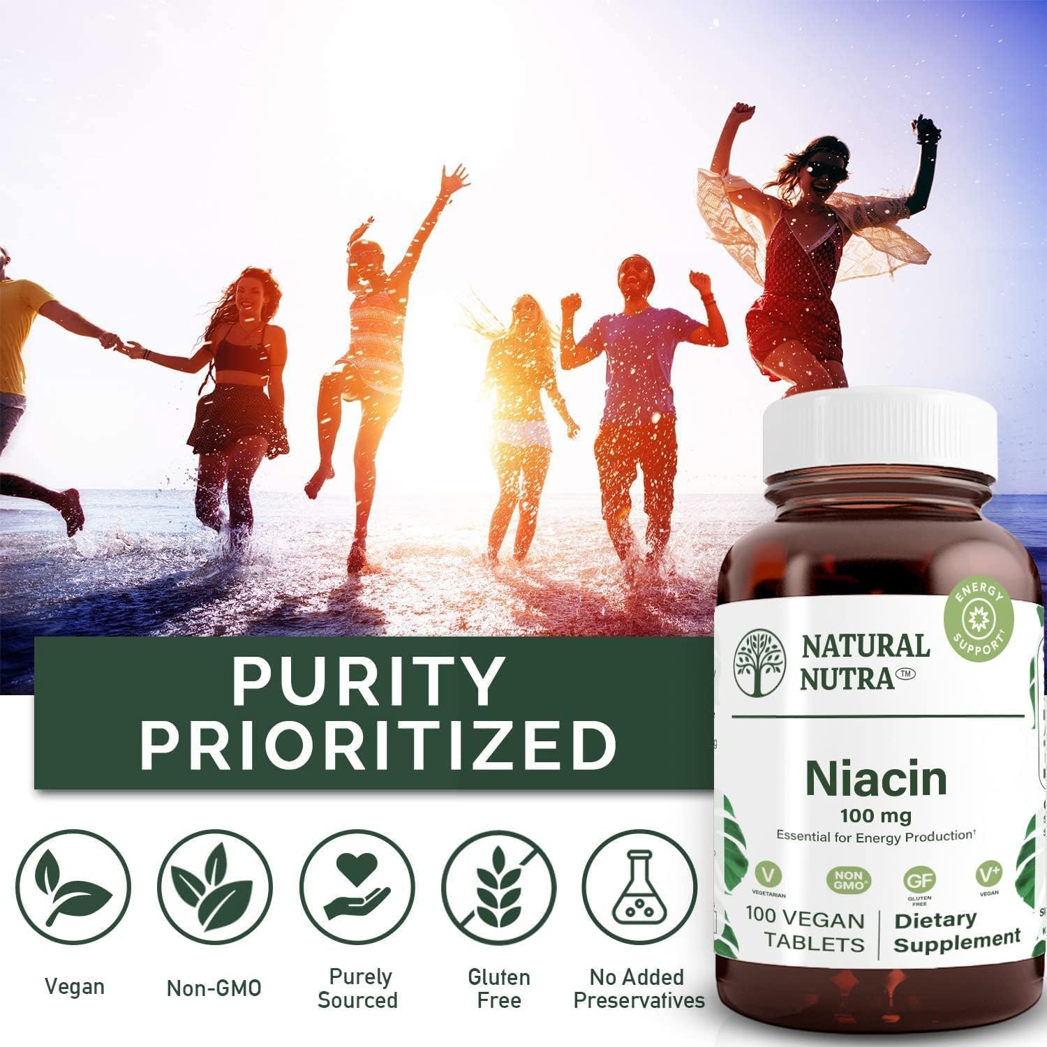 Natural Nutra Niacin Supplement 100 mg - Time Release, Non-GMO, Gluten-Free - 100 Tablets (Pack of 3) - görsel 4
