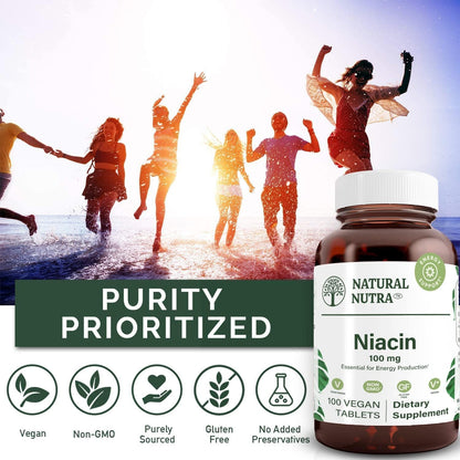Natural Nutra Niacin Supplement 100 mg - Time Release, Non-GMO, Gluten-Free - 100 Tablets (Pack of 3)