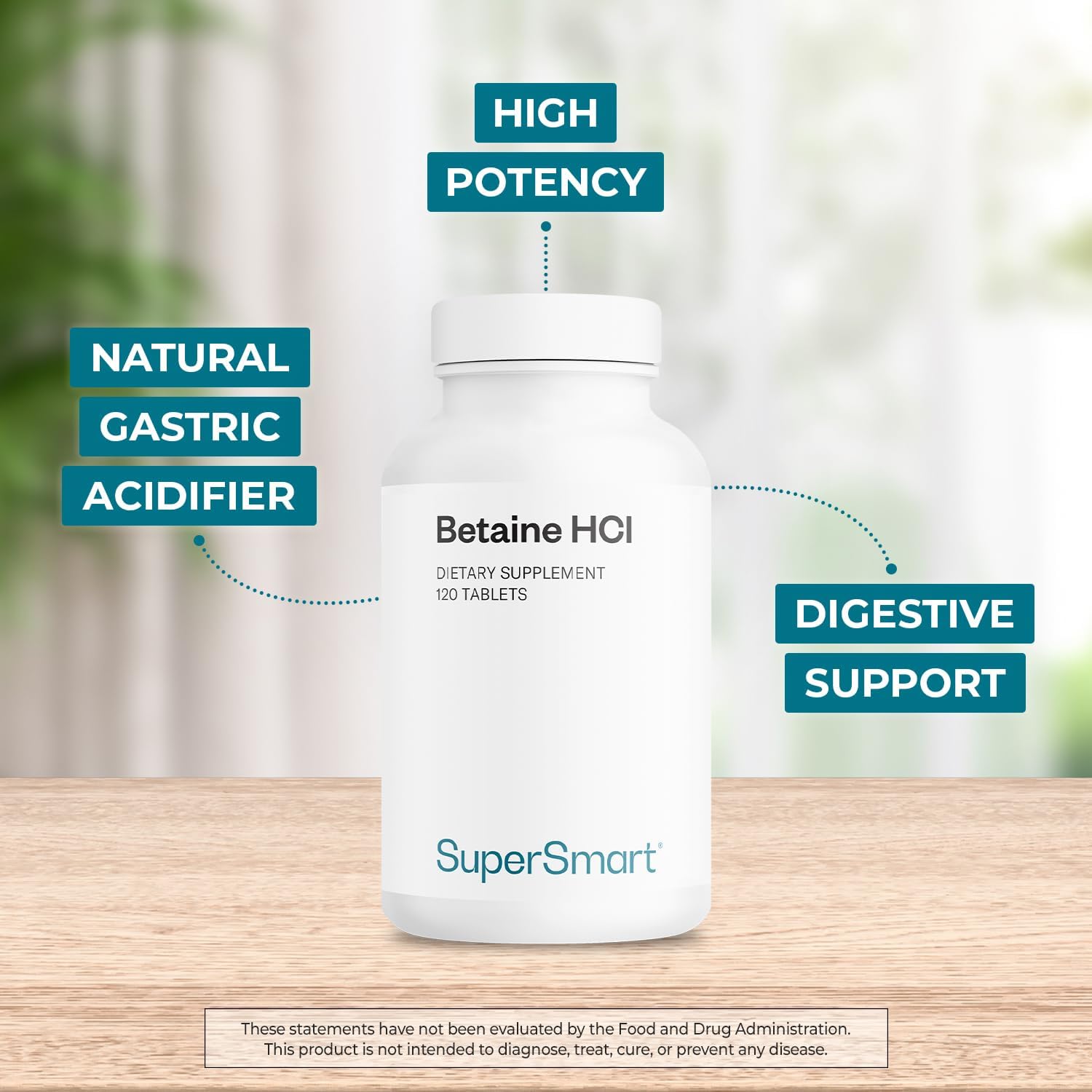 Supersmart Betaine HCl 2600 mg – Hydrochloric Acid Formula for Healthy Digestion, Non-GMO & Gluten-free – 120 Tablets - görsel 3