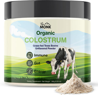 Colostrum Supplement – Grass-Fed Texas Bovine Whole Colostrum Powder for Immune, Gut & Wellness – Unflavoured – 100% Pure – 180g – 90 Servings – Made in the USA