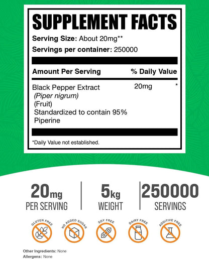 BulkSupplements Black Pepper Extract Powder (Piperine), 20mg per Serving, 5kg
