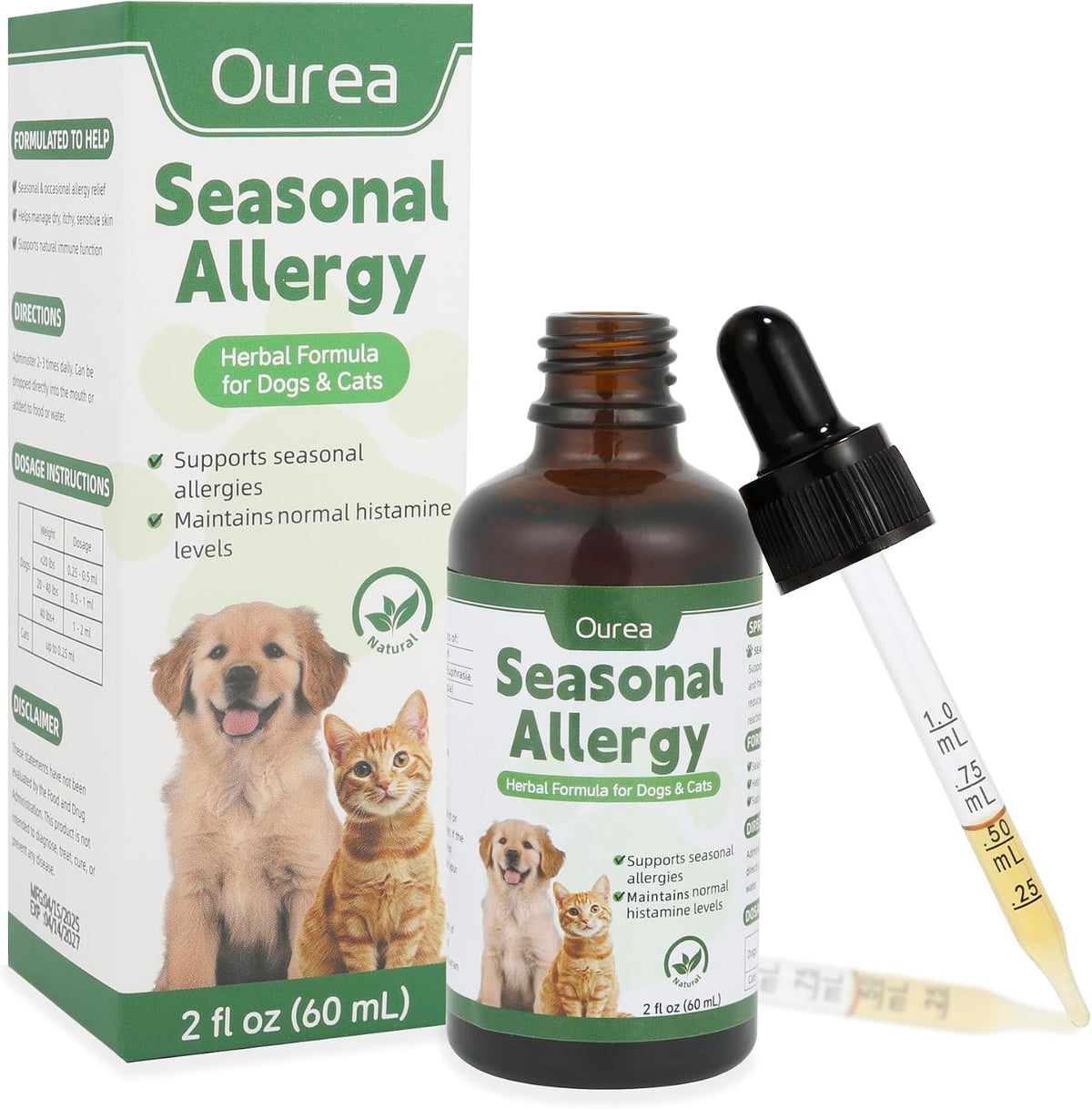 Ourea Cat & Dog Seasonal Allergy Relief - Natural Herbal Liquid Supplement for Itching, Scratching & Licking - görsel 1