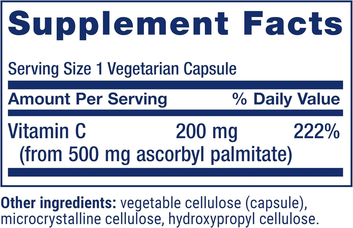 Life Extension Ascorbyl Palmitate 500mg – Fat-Soluble Vitamin C Food Supplement – 100 Capsules - görsel 3