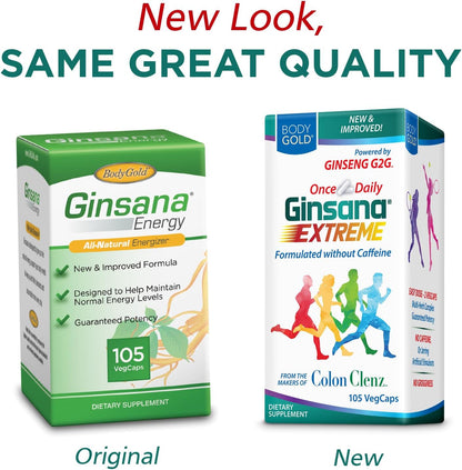 Body Gold Ginsana Energy - Panax Ginseng Extract with Energising Herbal Blend, 105 VegCaps