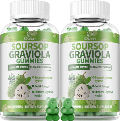 OALSE Soursop Graviola Gummies - Sugar-Free, Vegan, with Vitamin C & Zinc for Immune Support (60 Count)