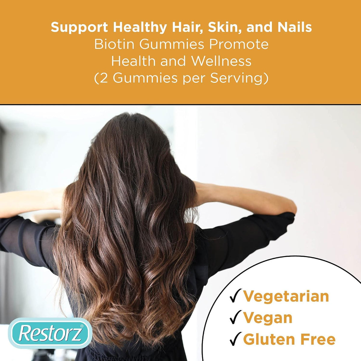 Restorz Hair, Skin, and Nails Biotin Gummy Vitamins, Strawberry Flavour (12-Pack) - görsel 3