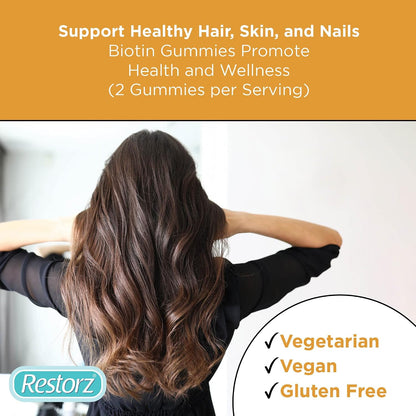 Restorz Hair, Skin, and Nails Biotin Gummy Vitamins, Strawberry Flavour (12-Pack)