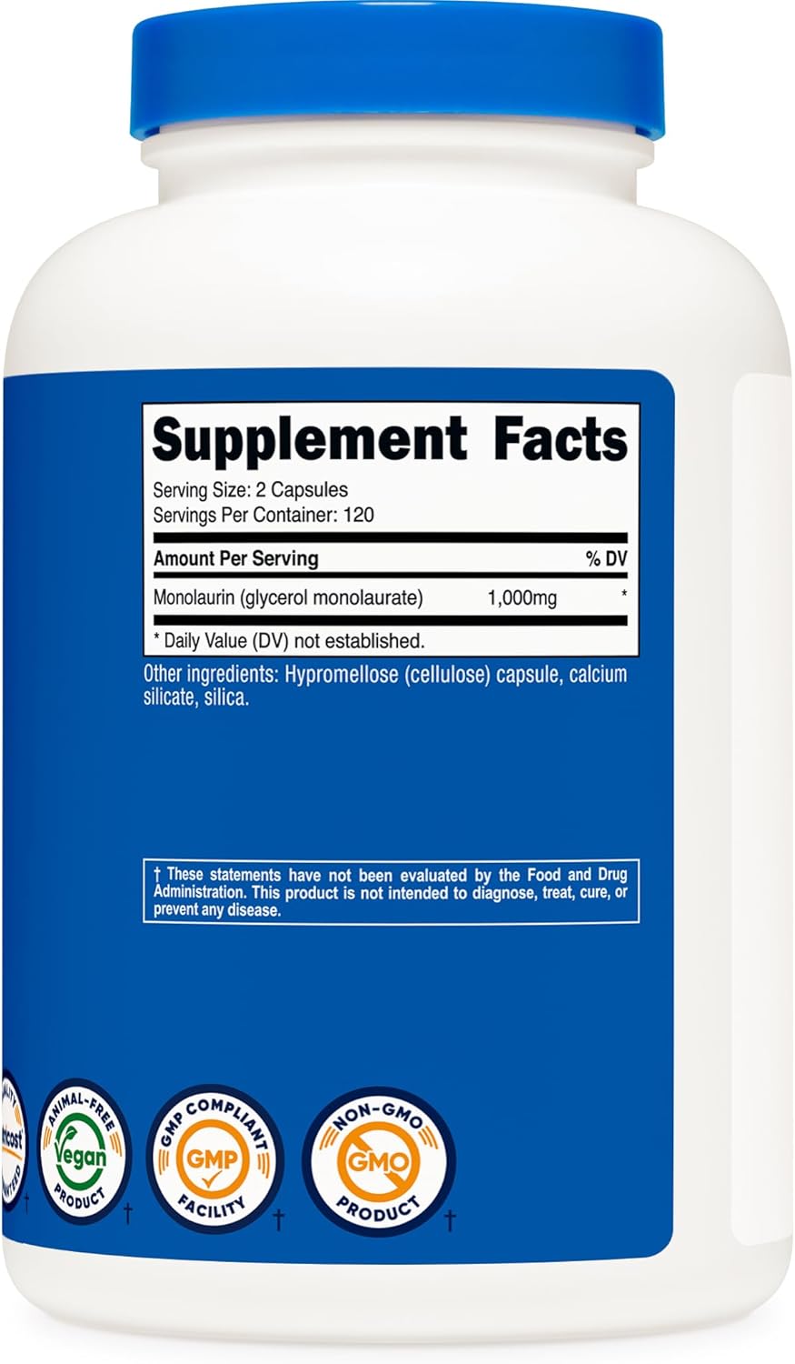 Nutricost Monolaurin 1000 mg - 240 Capsules (120 Servings) - Gluten-Free, Non-GMO, Vegan - görsel 5