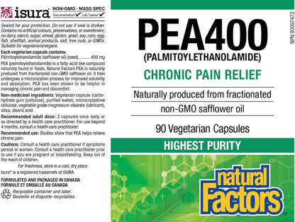 Natural Factors PEA400 – Pure Palmitoylethanolamide for Nervous System Support – 90 Capsules
