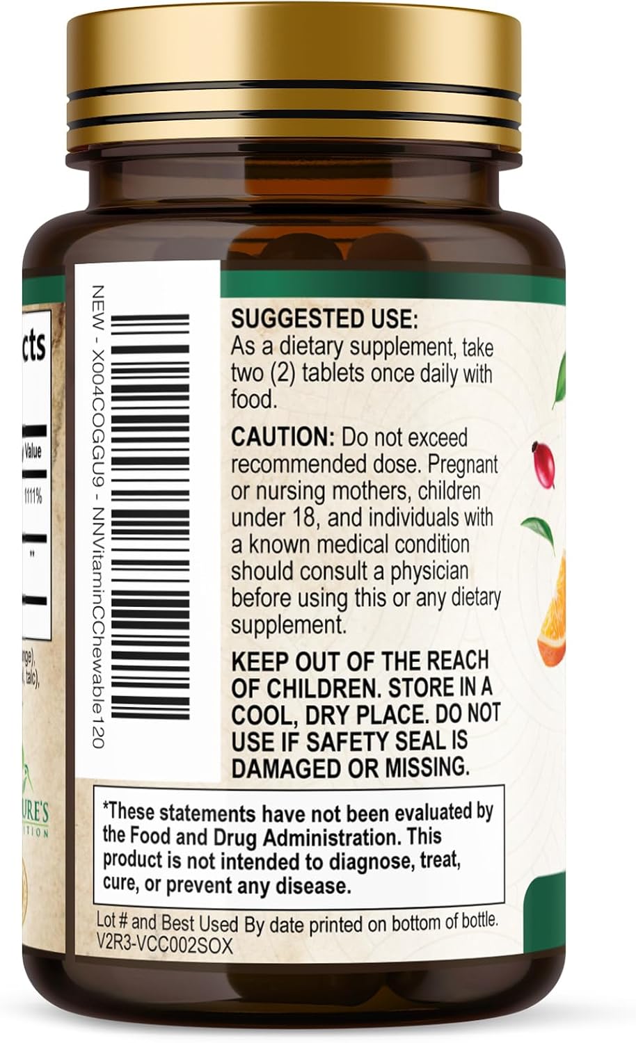 Vitamin C 1000mg Chewable Tablets with Rose Hips – Sugar Free, Orange Flavour – 120 Count - görsel 8