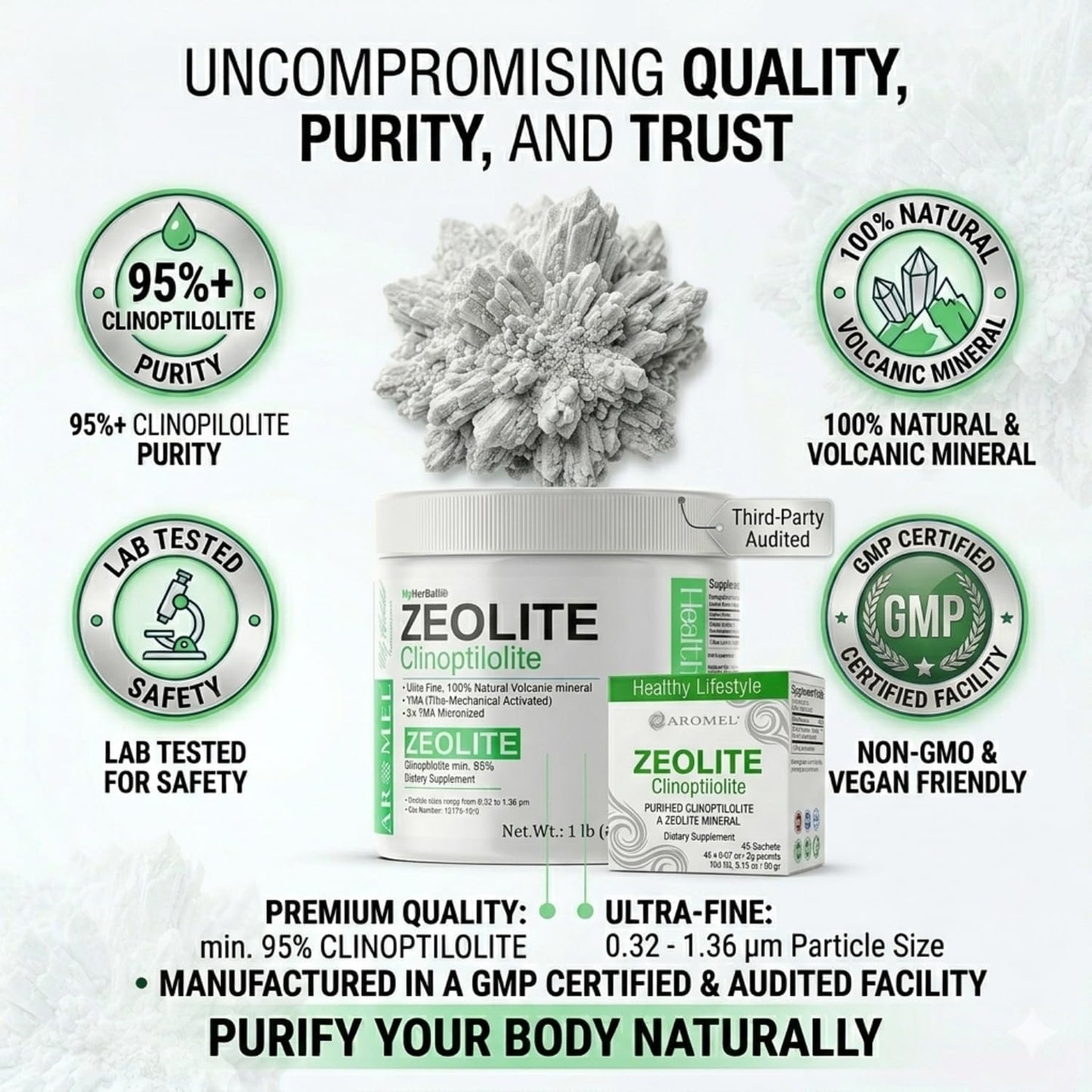 aromel Zeolite Powder Clinoptilolite Sachets - 45 Ultra Fine (<1 µm) Sachets, 95% Clinoptilolite, 3X Activated - görsel 5