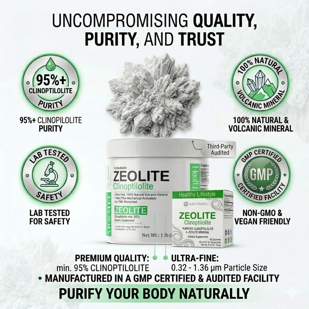 aromel Zeolite Powder Clinoptilolite Sachets - 45 Ultra Fine (<1 µm) Sachets, 95% Clinoptilolite, 3X Activated - görsel 5