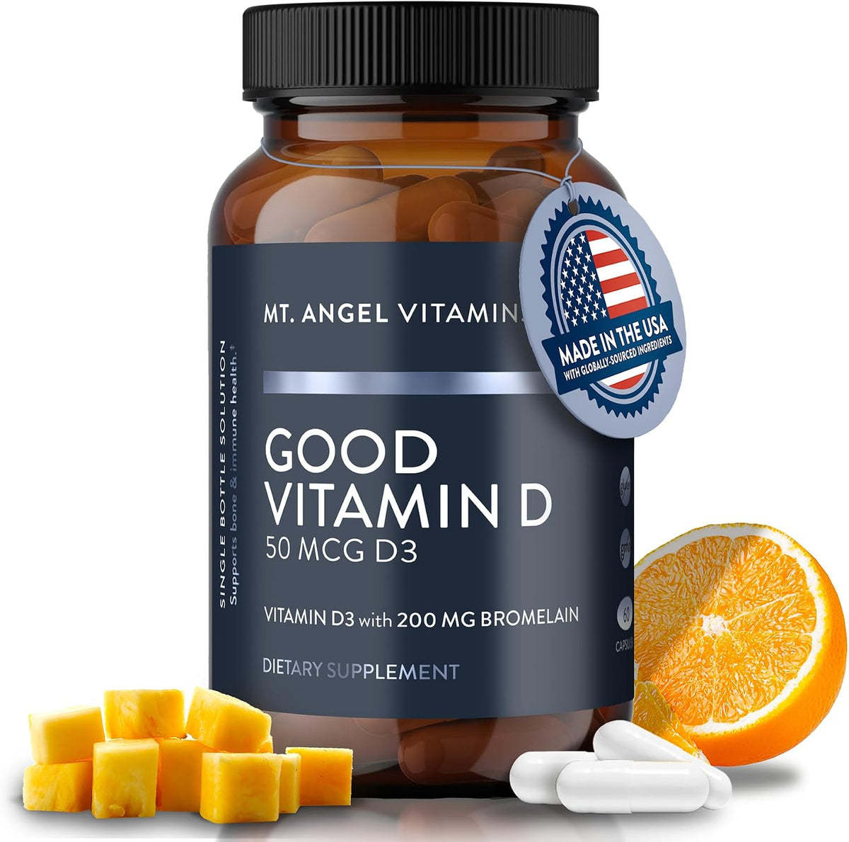 Mt. Angel Vitamins - Good Vitamin D, 2000 IU Vitamin D3 with Bromelain (60 Capsules) - görsel 1