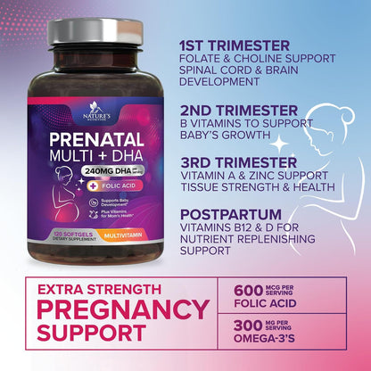 Prenatal Vitamins for Women with Folic Acid + Omega-3 DHA - 120 Soft gel capsule Capsules