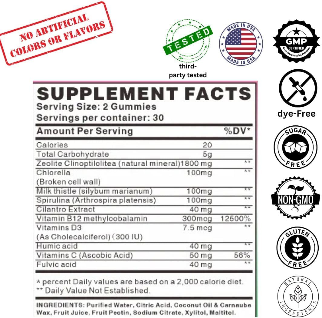 Zeolite Detox Gummies 2300mg with Methyl B12 and Chlorella - görsel 6