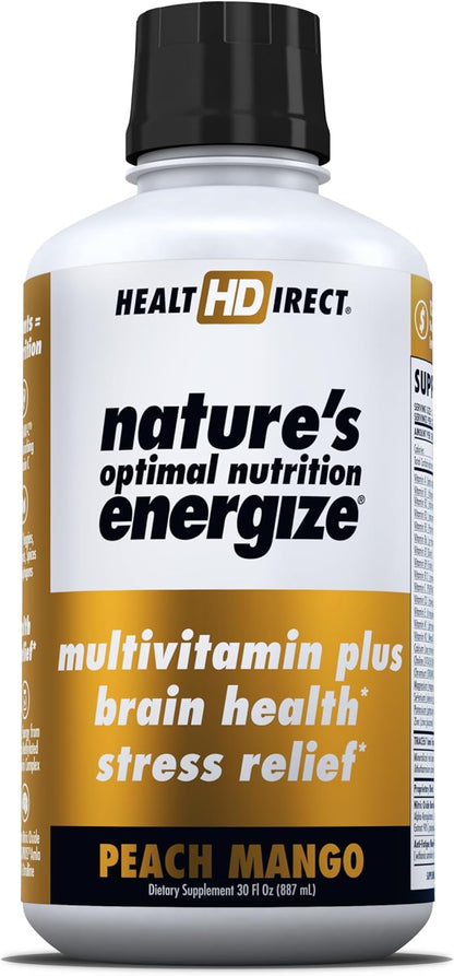 HEALTH DIRECT Nature's Optimal Nutrition Energise Liquid Multivitamin Superfood – Peach Mango, 30 Servings