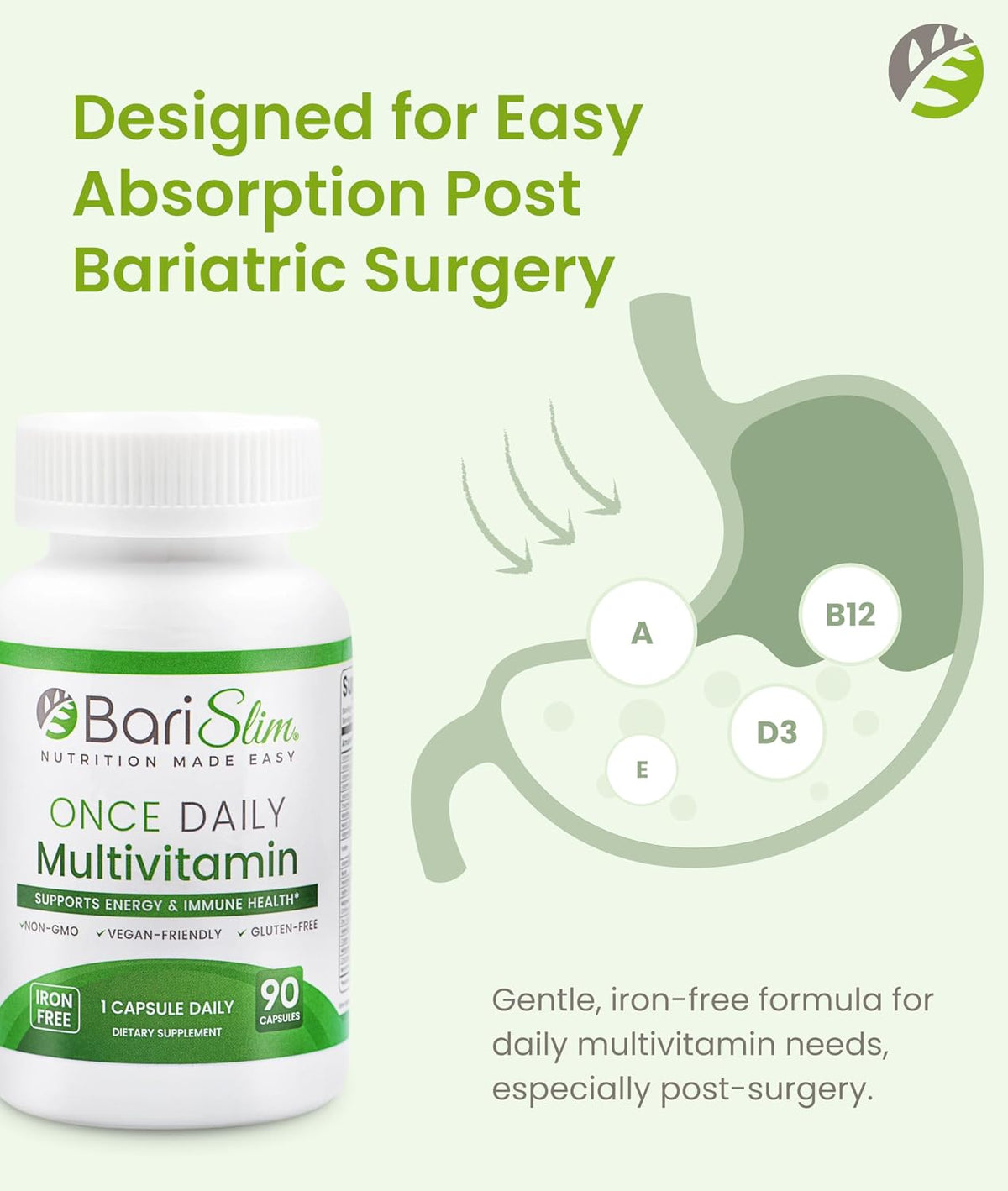 BariSlim Once Daily Bariatric Multivitamin Capsule - Iron-Free Formula - 90-Day Supply - görsel 5
