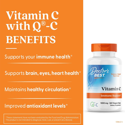 Doctor's Best Vitamin C 1000mg Supplement - Q-C Ascorbic Acid, Vegan, 360 Veg Caps