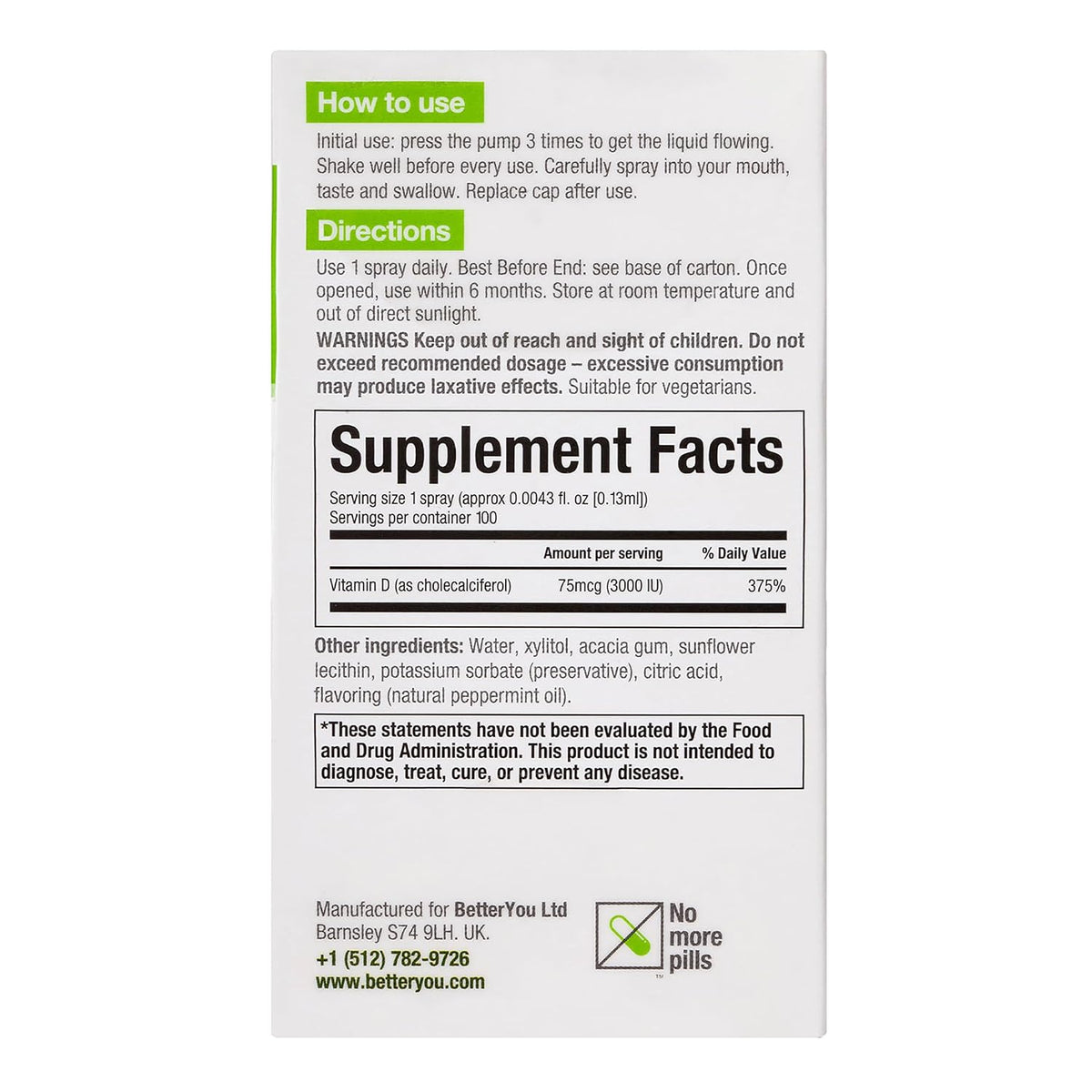BetterYou D3000 Vitamin D Oral Spray – Natural Peppermint Flavour (15 ml) - görsel 10