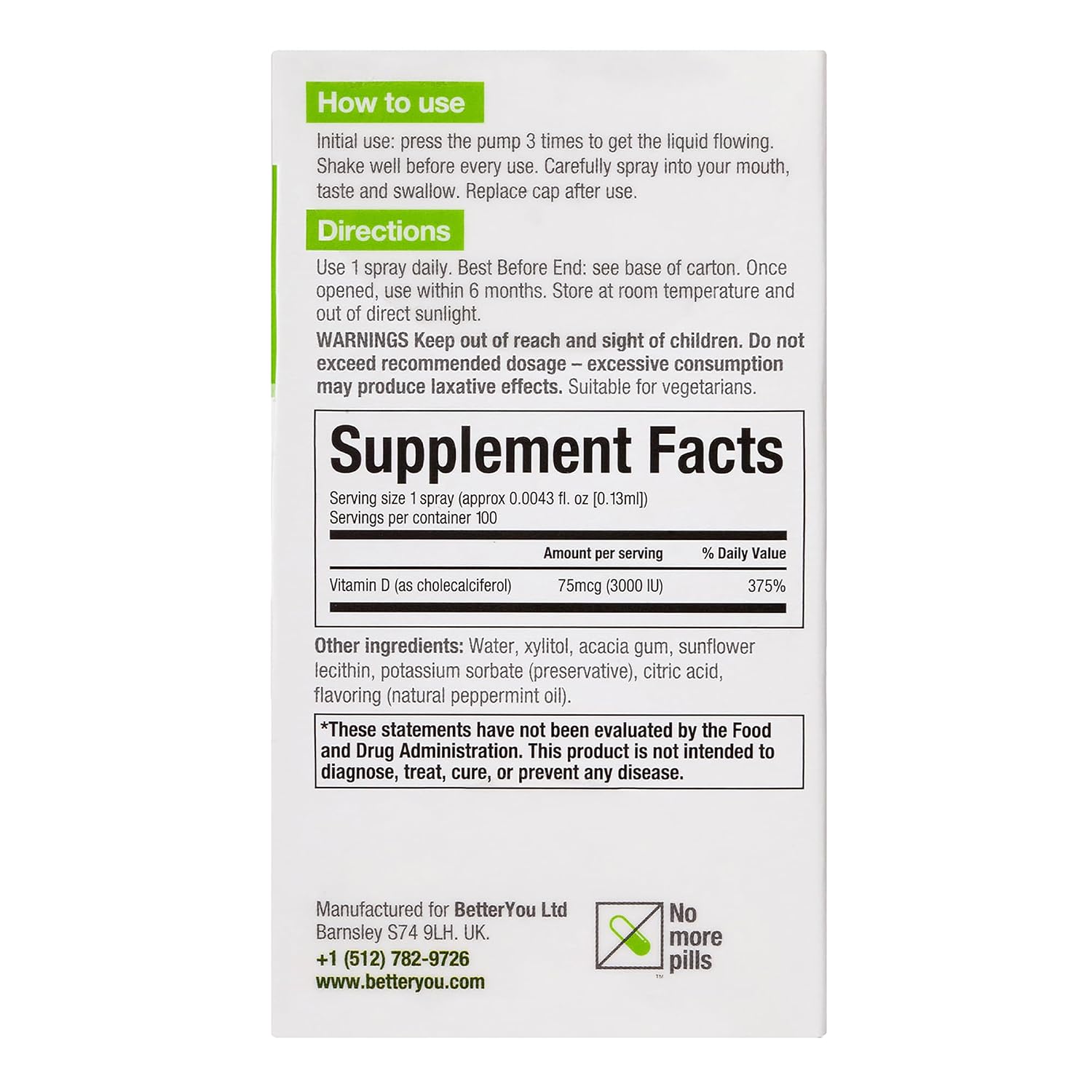 BetterYou D3000 Vitamin D Oral Spray – Natural Peppermint Flavour (15 ml) - görsel 10