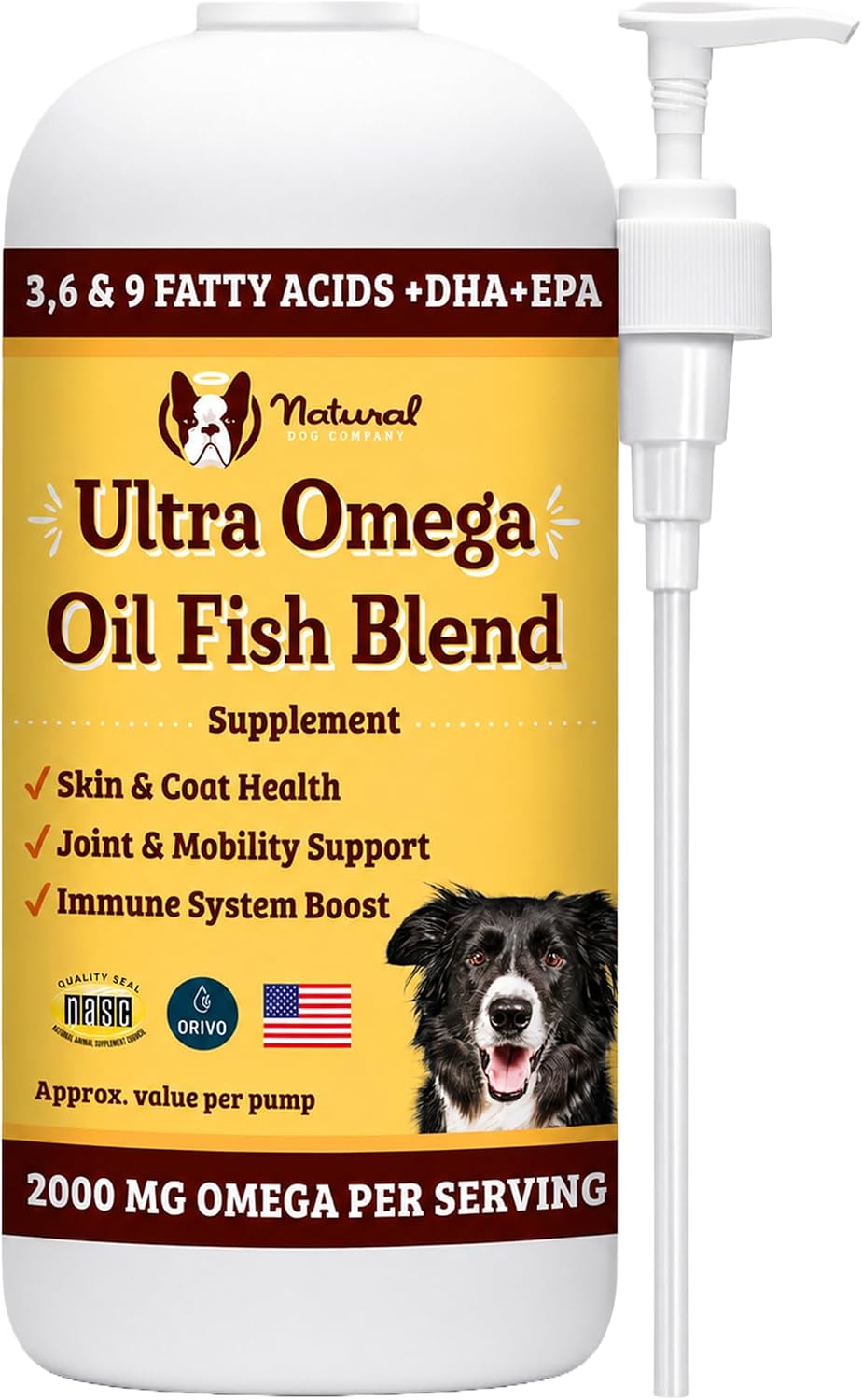 Natural Dog Company Ultra Omega Oil for Dogs – 2000 mg Omega 3, 6, 9 with Salmon, Pollock & Flaxseed Oil, 16 oz - görsel 1