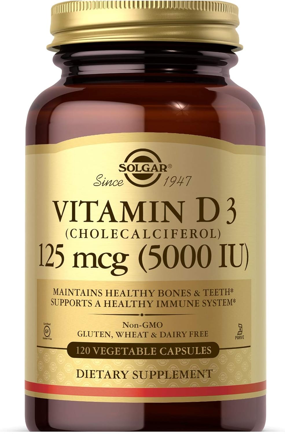 Solgar Vitamin D3 (Cholecalciferol) 125 mcg (5000 IU), 120 Vegetable Capsules - görsel 1