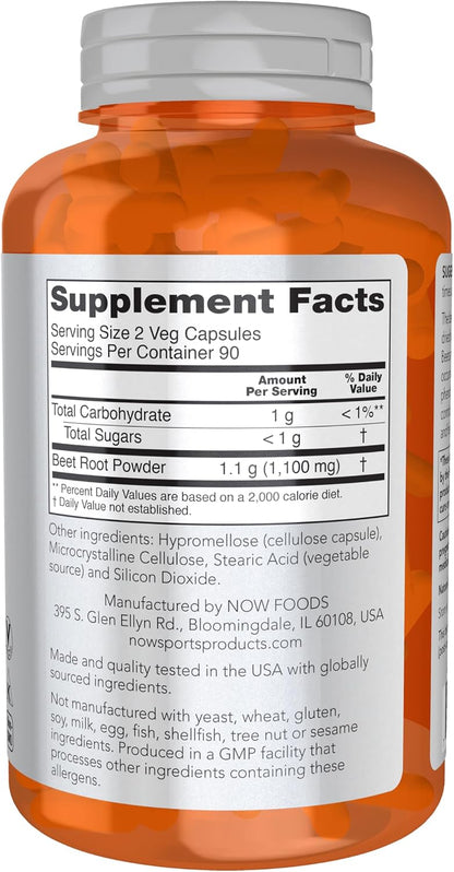 NOW Foods Beet Root Vegetable Capsules, 550 mg, 180 Capsules