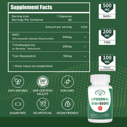 NAD+ Supplement Liposomal NAD+ Plus 800MG Nicotinamide Riboside Alternative for Cell Energy, Healthy Ageing and Muscle Repair 60 Capsules