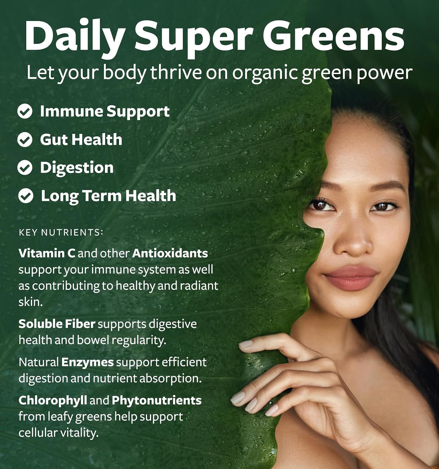 USDA Organic Super Greens Supplement – 28 Superfood Complex, Vegan & Non-GMO Tablets (Up to 2 Month Supply) - görsel 2