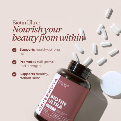 Offernova Biotin Ultra – High Potency Biotin 10,000 mcg for Hair, Skin and Nails – 120 Tablets