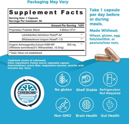 Optimal Stress Relief Supplement – Mood Support, Sleep Aid, Ashwagandha KSM-66, Probiotics for Gut Health – 60-Day Supply (2 Pack)