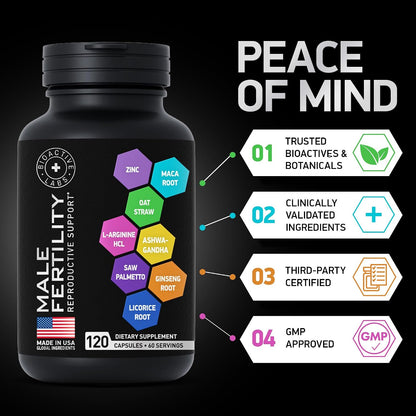 Fertility Supplements for Men with Zinc, Maca, Ashwagandha – Male Vitality and Conception Support – 120 Capsules