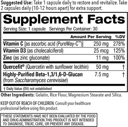 Juvenon AgeRenew Beta Glucan - Anti-Ageing & Immune Support with Zinc, Quercetin, Vitamins C & D