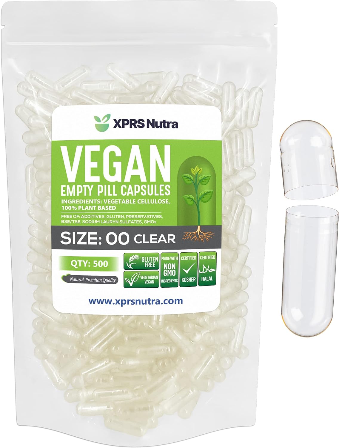 XPRS Nutra Size 00 Empty Vegan Capsules - 500 Count Clear Empty Capsules for DIY Supplement Filling - görsel 1