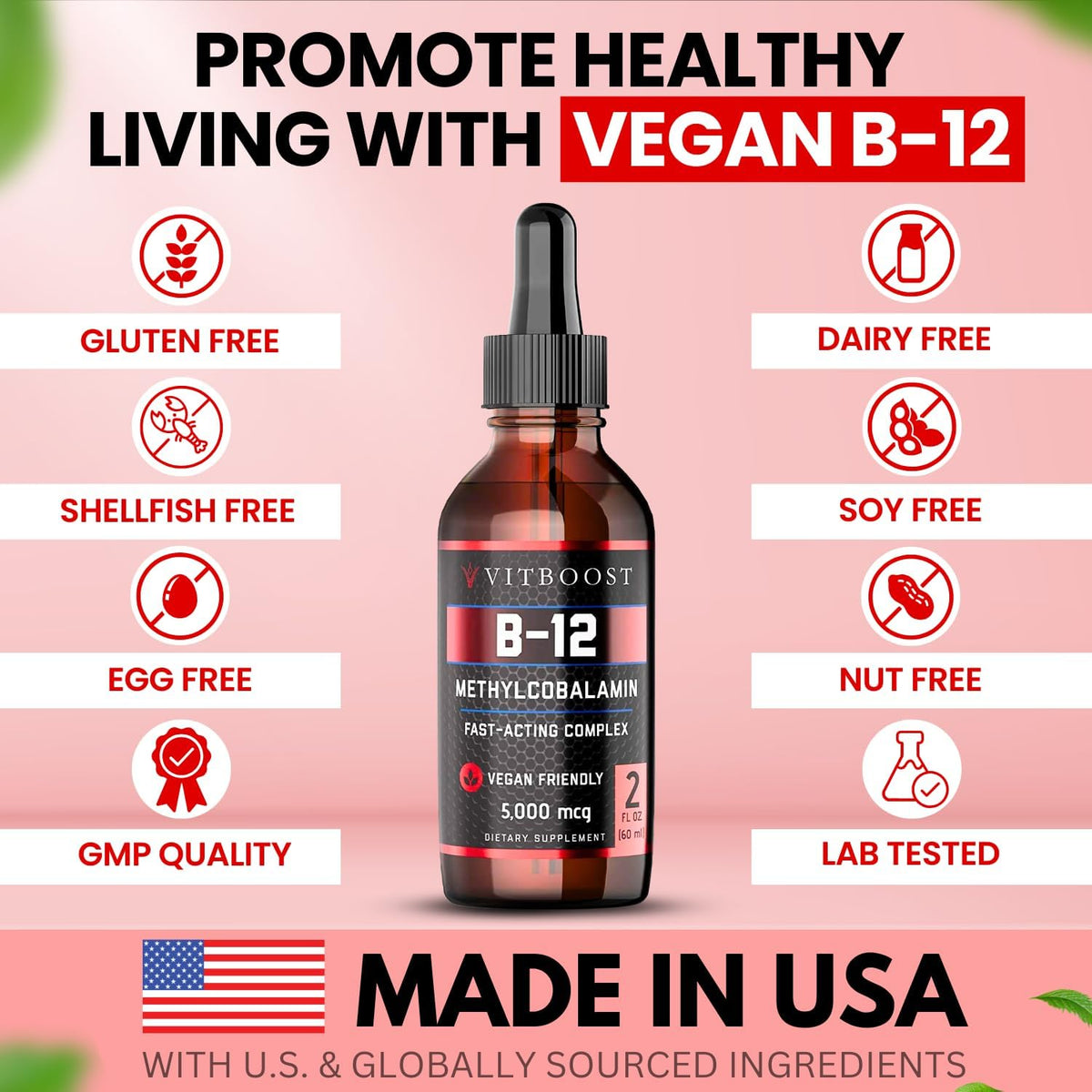 VITBOOST Vegan Liquid B-12 Drops – 5000 mcg Methylcobalamin, Raspberry Flavour, Sublingual, 60 Servings - görsel 3