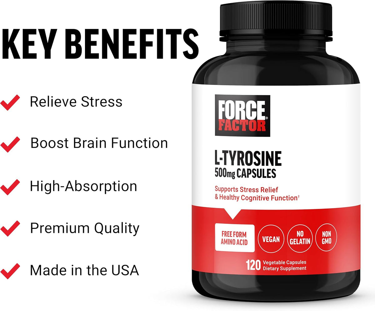 Force Factor L-Tyrosine 500mg Capsules – Stress Support & Brain Health Supplement - görsel 2