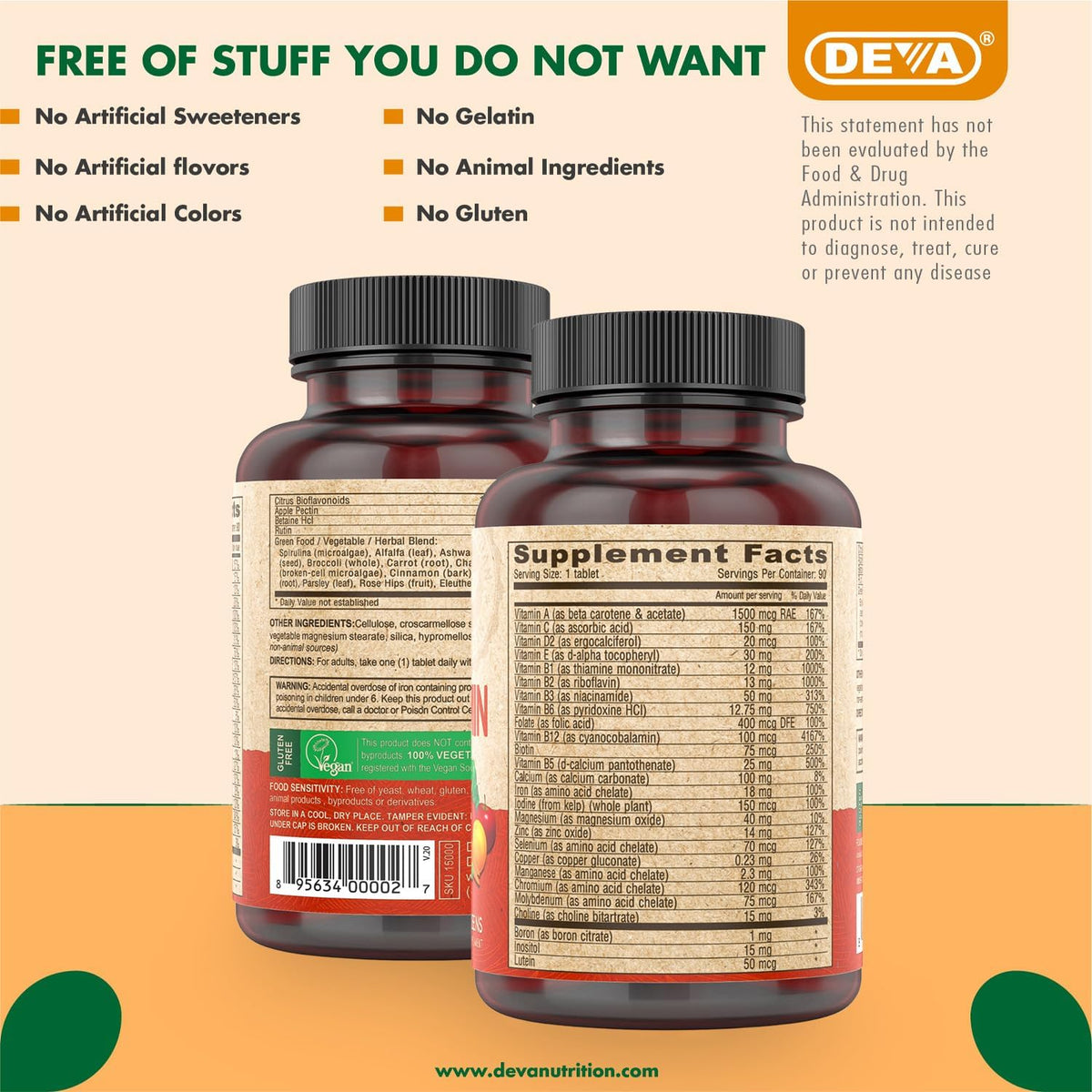 DEVA Vegan Multivitamin & Mineral Supplement with Iron - 2-Pack (180 Coated Tablets) - görsel 6