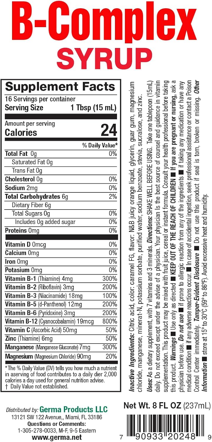 Germa B-Complex Syrup, Sugar Free, Orange Flavour, 8 fl oz - görsel 9