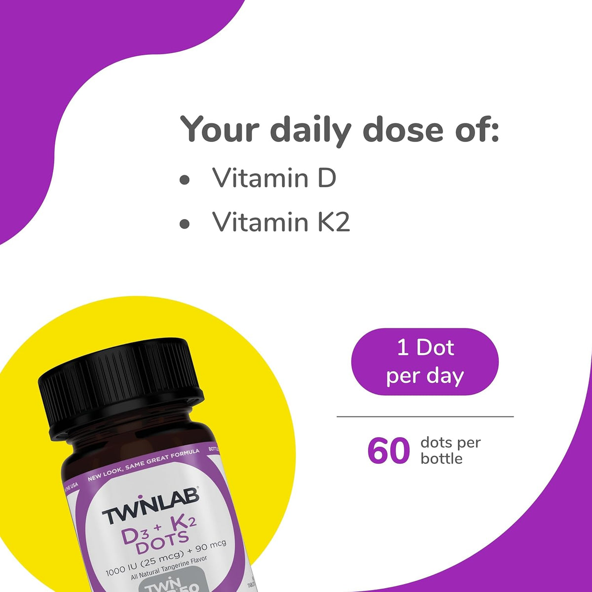 Twinlab Vitamin D3 1000 + K2 Dots - 60 Tablets - görsel 3