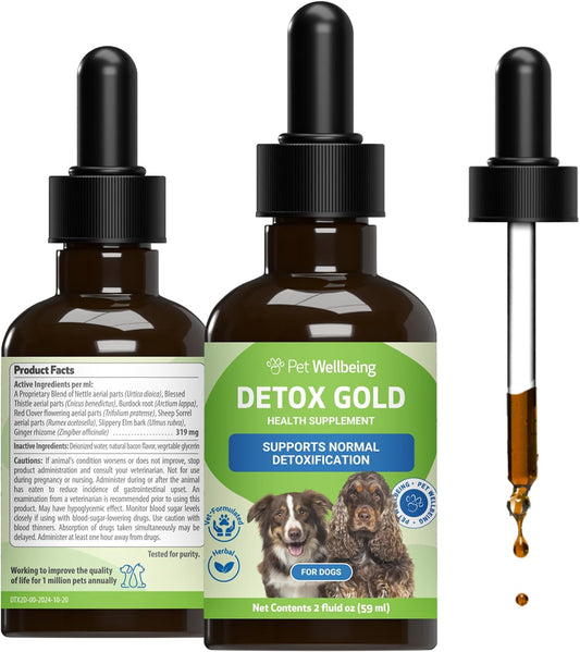 Pet Wellbeing Detox Gold for Dogs – Gentle Cleansing & Immune Support, Veterinary-Formulated Herbal Supplement (60 ml)