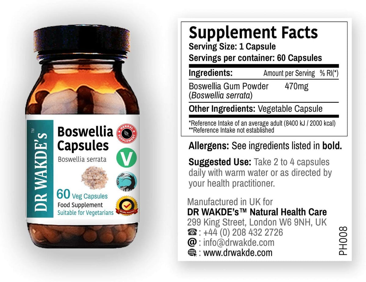 DR WAKDE'S Boswellia Capsules (Salai Guggul, Shallaki) – 60 Vegan Capsules – Pure Herbal Supplement - görsel 1