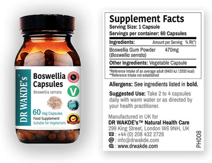 DR WAKDE'S Boswellia Capsules (Salai Guggul, Shallaki) – 60 Vegan Capsules – Pure Herbal Supplement