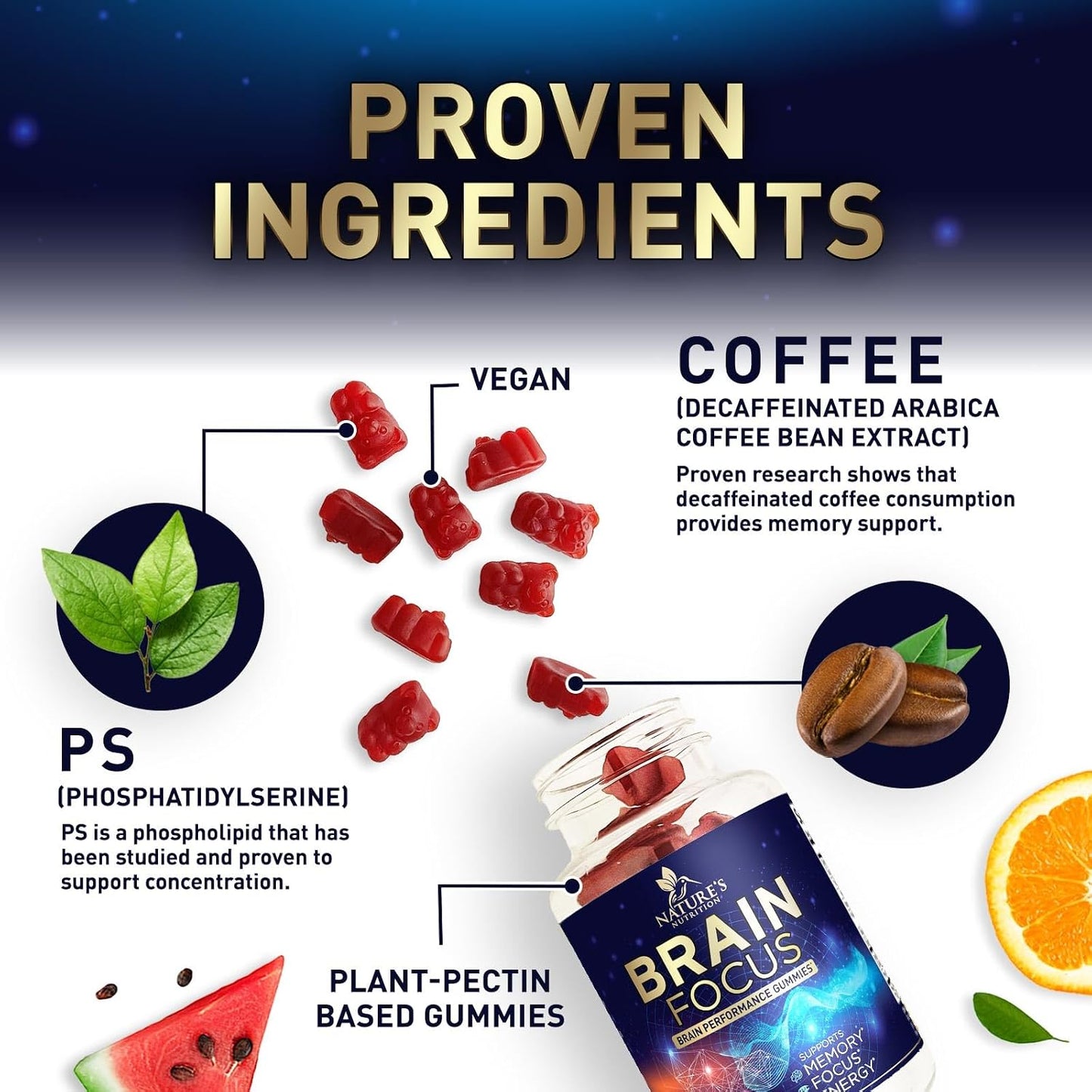 Nature's Nutrition Brain Supplement with Phosphatidylserine – Memory and Focus Gummies, 60 Count - görsel 5