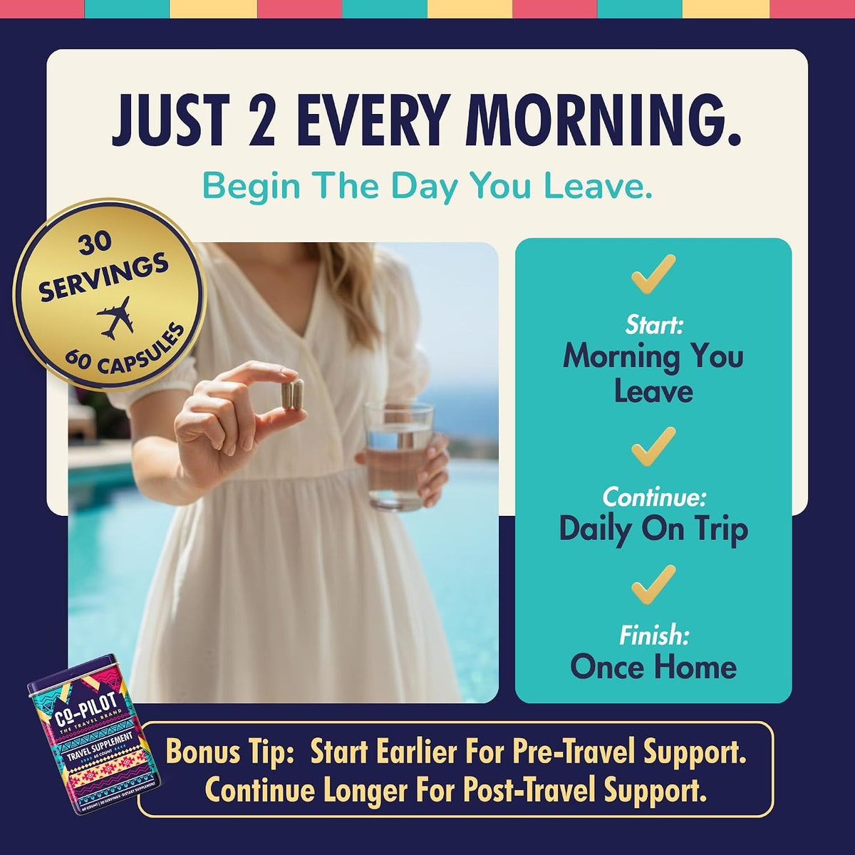 Co-Pilot The Travel Brand Original Travel Supplement - Jet Lag Remedy with Ashwagandha, Rhodiola & Vitamin D3, Vegan, 60 Capsules - görsel 4